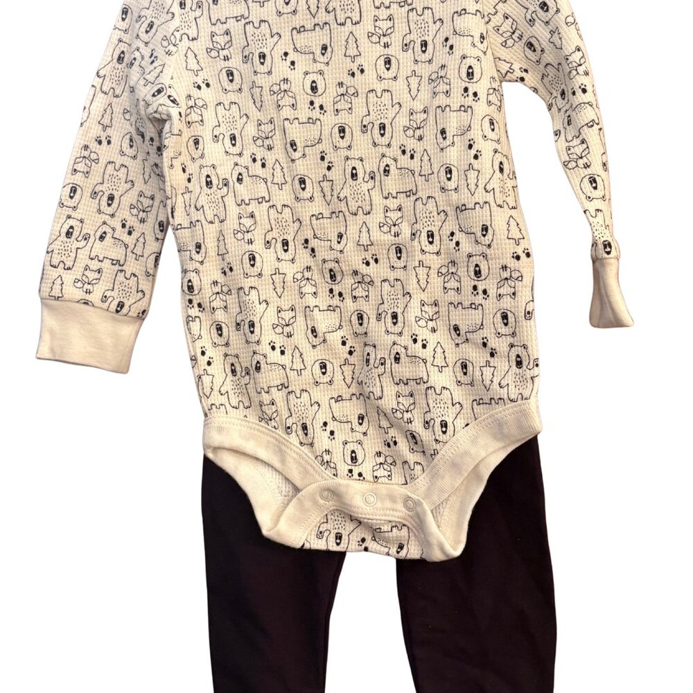 Members Mark Baby Outfit 9 Months Bear Print Bodysuit Pants Set